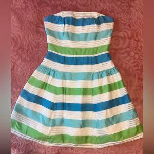 Lilly Pulitzer Strapless Dress in Blue, Green, and White